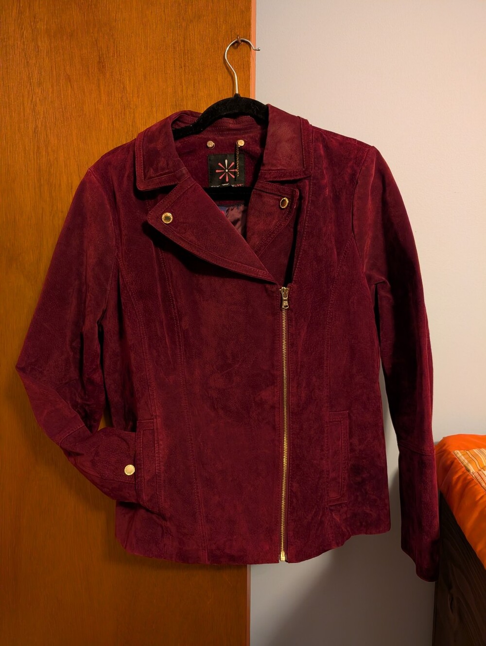 Isaac Mizrahi Wine Suede Asymmetric Zip Lined Jacket Women's Size 14